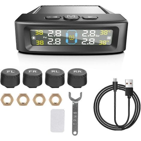Système de surveillance de la pression des pneus (TPMS) solaire avec 4 capteurs externes et alerte de température, pour une économie de carburant. Moniteur de pression des pneus de voiture B. (1/4)