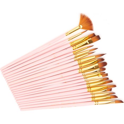 Ensemble de pinceaux multimodaux en nylon, 5 types différents, pour peinture à l'huile, aquarelle et gouache (cadeau rose)