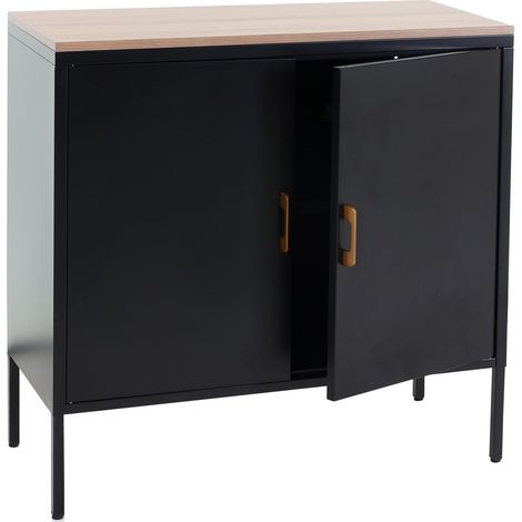 [NEUWERTIG] Kommode HHG-926, Sideboard Schrank Anrichte, 2 Türen Metall 90x90x40cm, Melamin beschichtet schwarz