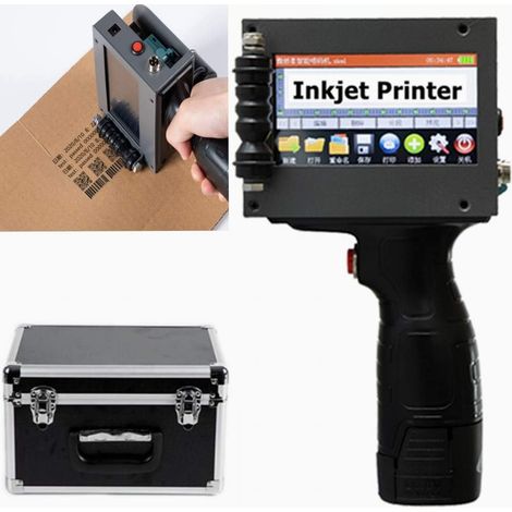 Impresora de inyección de tinta portátil con pantalla táctil LED de 4,3 pulgadas y tinta de secado rápido para la impresión de códigos de fecha, etiquetas y números de lote (16 idiomas). (1/5)