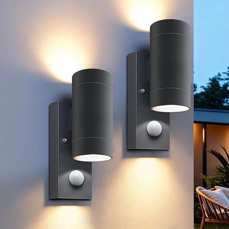Set of 2 GU10 Outdoor Wall Lights with Motion Sensor (1/5)