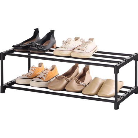 Étagère Chaussures à 2 Niveaux, Meuble de Rangement Chaussure pour 6 Paires, Empilable Meuble Chaussure en Métal, Porte Chaussures pour Entrée, Salon, Chambre, Dressing, Couloir (1/5)