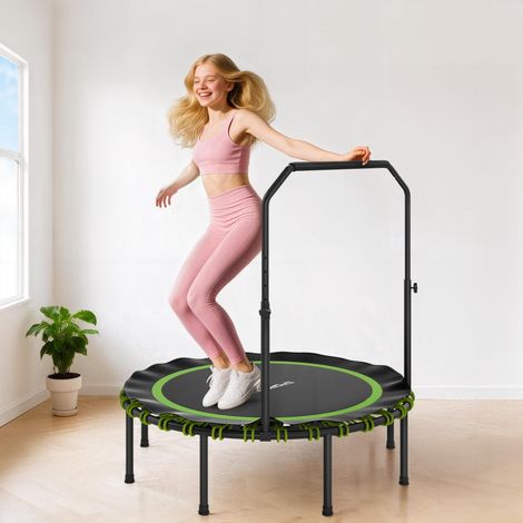 Trampoline de fitness avec barre d'appui réglable, trampoline sportif pour une utilisation intérieure et extérieure, acier, plastique, vert (1/5)
