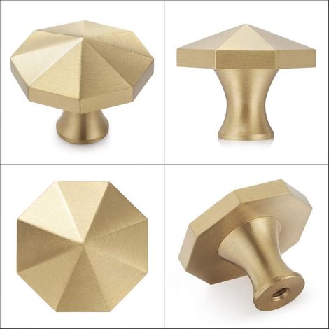 Lot de 10 Bouton de meuble en laiton, Design octogone doré, Pour armoire cuisine salle de bain