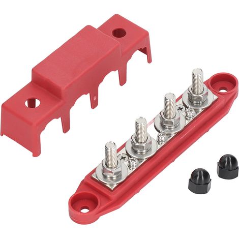 Bloc de distribution électrique 4 voies, barre omnibus avec couvercle, bornes M8, 250A, pour bateau, auto, camping-car, rouge (1/5)