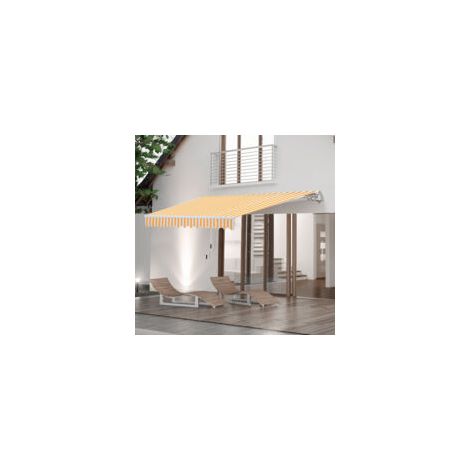 Store banne manuel rétractable aluminium polyester imperméabilisé 3L x 2,5l m orange blanc rayé (1/5)