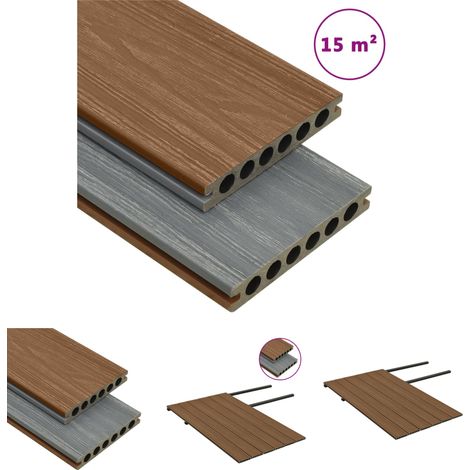 Terrassendielen Set - vidaXL WPC Terrassendielen mit Zubehör Braun und Grau 15 m² 4 m - Terrassendielen Zubehör (1/5)