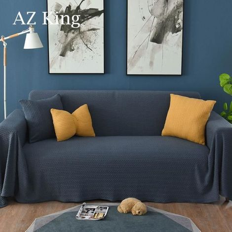 Jeté de canapé en tissé - Bleu - 180 x 300 cm - LEOCLOTHO - Couleur Pure (1/4)