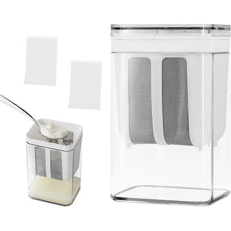 Passoire à yaourt grec, 1100 ml, multi-usages, avec sac à mailles fines et couvercle, pour yaourt grec épais et lait de soja. (1/5)