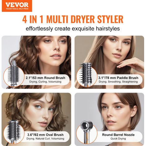 Brosse Sèche-cheveux 4 en 1 Styler Multifonction Professionnel Ionique Air Chaud avec 3 Brosses et 1 Buse, 4 Températures 3 Vitesse… (1/5)