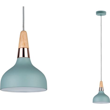 PAULMANN 79652 NEORDIC JUNA SUSPENSION 160MM MAX 1X20W E14 VERT DOUX/CUIVRE 120V MÉTAL/BOI, SATINÉ, 16 CM X 16 CM X 110 CM (1/5)