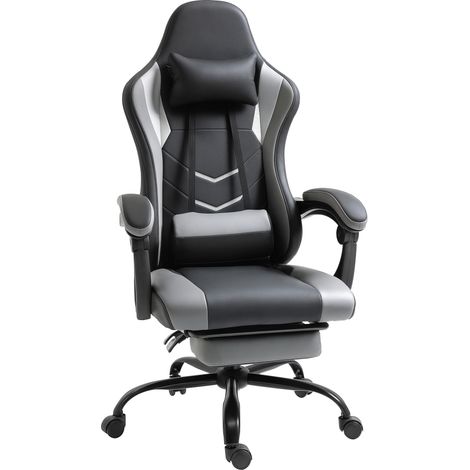 Ergonomischer Gaming Stuhl Bürostuhl Schreibtischstuhl, Drehstuhl Höhenverstellbar, Verstellbares Lendenkissen mit Fußstützen Schwarz 62x52x128 cm (1/5)