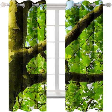 Rideau Occultant Feuilles De Plantes Vertes 67X79 Pouces Drapé À Isolation Thermique avec Oeillets Réduisant Le Bruit Assombrissement De La Pièce Traitement De Fenêtre 2 Panneaux pour Chambre À Couche (1/5)