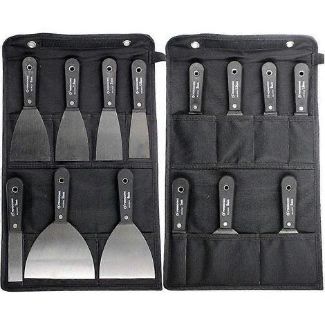 Ensemble de 7 pièces comprenant un grattoir, une spatule et un couteau à plâtre avec manche en plastique antidérapant + sac de rangement (1/4)