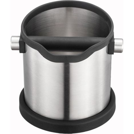 Knock box, Poubelle de table à café en Inox, Récipient de récupération à marc de café, avec contour en silicone et en caoutchouc. Seau, Pot à marc ou dosettes (1/4)