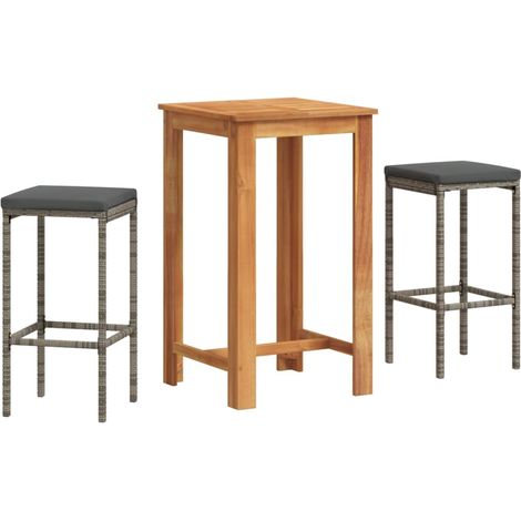 Maison Exclusive - Set Bar da Giardino 3 pz Grigio in Legno Acacia e Polyrattan