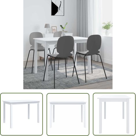 The Living Store Table à manger Blanc 114x71x75 cm Bois d'hévéa massif - Table À Manger - Table Blanche - Table En Bois - Table Design - Meubles Salle À Manger (1/5)