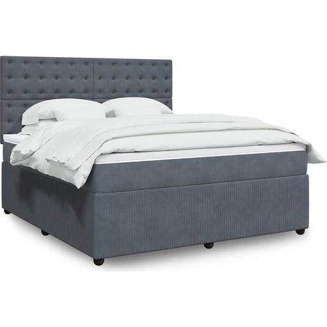 Cama box spring con colchón terciopelo gris oscuro 180x200 cm vidaXL (1/5)