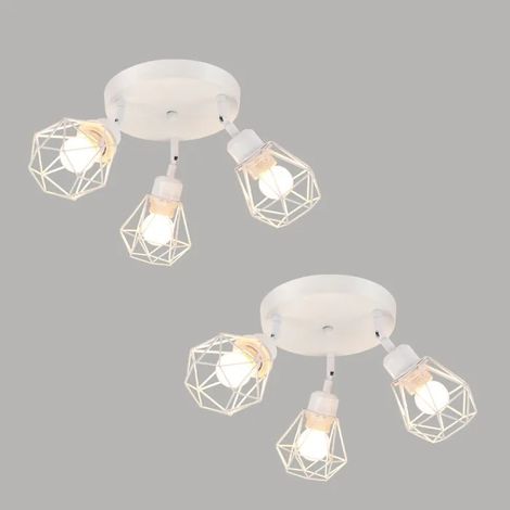 2pcs 3 Spot de Plafond Industrielle,Lampe de Plafond Vintage en Métal Abat-jour en Cage Lustre Spot pour Chambre Cuisine,Blanc (1/5)