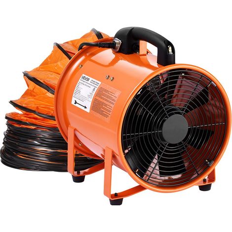 Ventilateur axial portable 25,4 cm, 2 vitesses, avec gaine flexible de 10 m, pour sous-sols, ateliers, entrepôts et espaces confinés, orange. (1/5)
