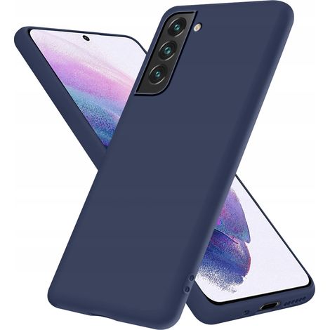 Coque pour Samsung Galaxy S22 en silicone mat bleu marine avec dos en verre trempé. (1/3)