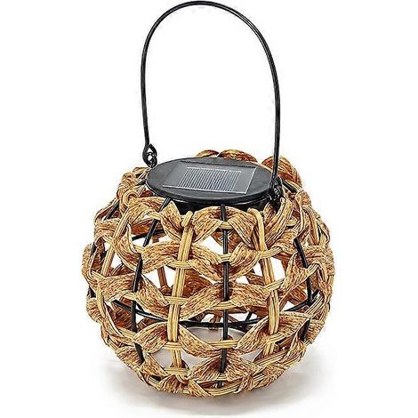 Lanterne solaire en rotin, lanterne solaire d'extérieur, lampe de table solaire LED étanche pour jardin, idéale pour la décoration de terrasse et de maison. (1/5)
