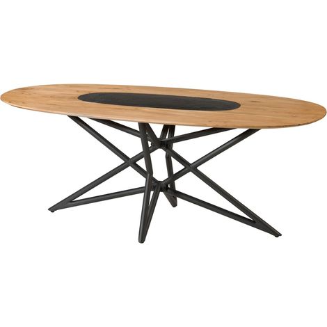 Esstisch oval Akazie 200x100x76 natur lackiert / Sterngestell schwarz