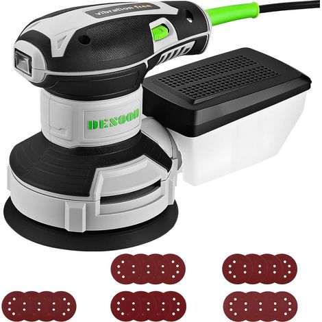 Ponceuse Excentrique Electrique 300W:125mm Ponceuse Orbitale 2,0 mm, Auto-aspiration, Frein Automatique, 20 Pièces Papier Abrasif, Collecteur de Poussière, pour Surfaces en Bois, Acier (1/5)