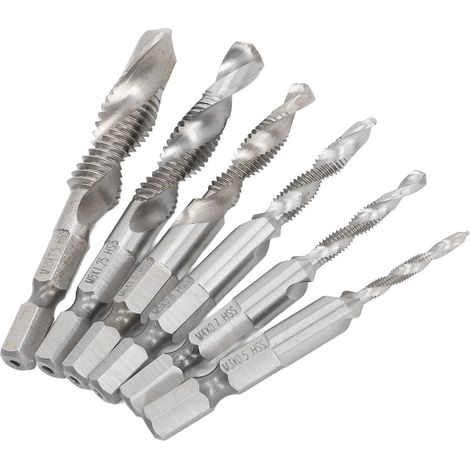 Kit de 6 tarauds combinés à queue hexagonale 3 en 1 HSS pour le perçage et le taraudage d'alliages d'aluminium (1/5)