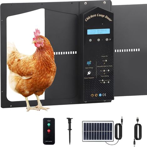 2024 Neue automatische Solar-Hühnerstalltür, automatische Solar-Hühnerstalltür aus Aluminiumlegierung mit wasserdichtem, programmierbarem LCD-Display, Lichtsensor, Timer, Fernbedienung IP65 (1/4)