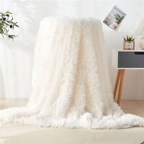 Couverture Fausse Fourrure - 130 x 160 cm - Double Face Peluche/Velours Cristal - Pour Canapé Lit Voyage - 1 Pièce (1/5)