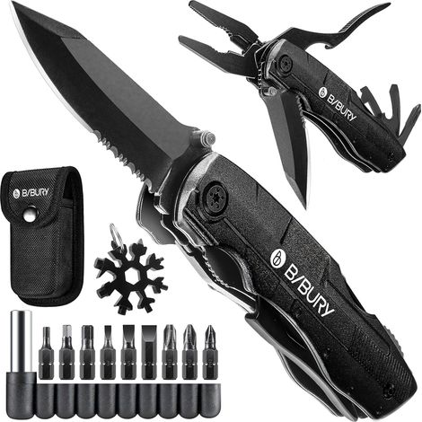 15 en 1 Couteau Multifonction, Pliant, Pince Multifonctions, Couteau Suisse de Poche Survie en Acier Inox comprenant un 18 en 1 Outil Flocon de Neige pour Camping, Randonnée, Cadeau Homme (1/5)