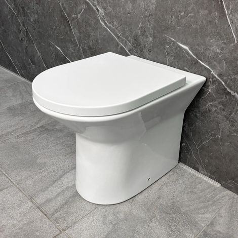 Back to Wall Toilet Pan Rimless D Shape Modern Including Soft Close Seat Olive (1/3)