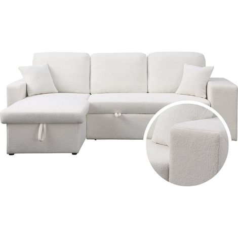 Sofá rinconera tela bouclette convertible/reversible "Axel"  - 3 plazas - Blanco (1/5)