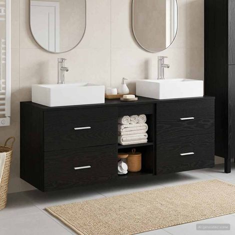 vidaXL Bathroom Cabinet Set 3 pcs Black 129 x 41 x 79.5 cm (1/5)