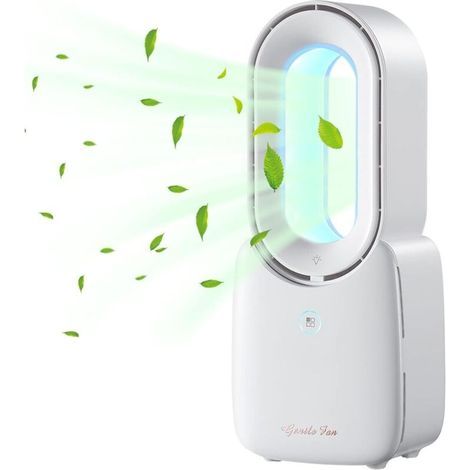 Ventilateur de table, portable, sans pales, 11,8 pouces, petit ventilateur personnel avec lumière LED tactile 5 couleurs, silencieux, pour la maison, le bureau et la chambre à coucher. (1/4)