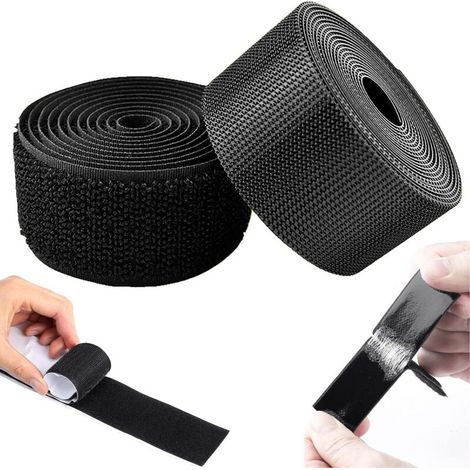 Rouleau de ruban auto agrippant noir, 50 mm x 5 m, adhésif double face extra fort pour fenêtres, tapis et rideaux (1/5)