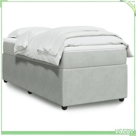 Sommier à lattes - Modèle 3285602 - 80 x 200 cm - Velours gris clair - Matelas ressorts ensachés 20 cm (1/5)