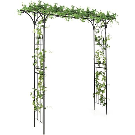 GOPLUS Arche de Jardin en Fer Forgé 205 cm, Treillis pour Diverses Plantes Grimpantes, Arche de Décoration Intérieure et Extérieure pour Cérémonie, Mariage, Jardin, 205 x 52 x 205 cm(Noir)