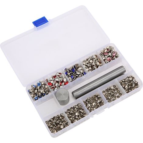 250 rivets strass en 5 couleurs, accessoires de décoration pour sacs/vêtements en cuir à faire soi-même, 8 mm, comprend 3 outils.