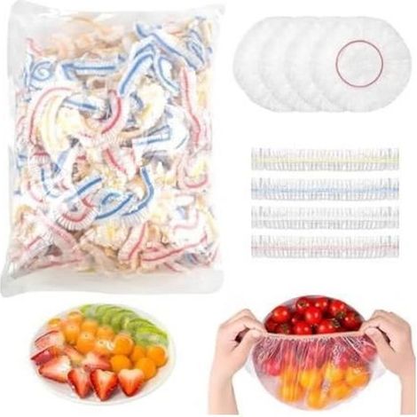300 piezas de cubierta elástica reutilizable para alimentos, envoltura transparente para conservas, yardas (1/4)
