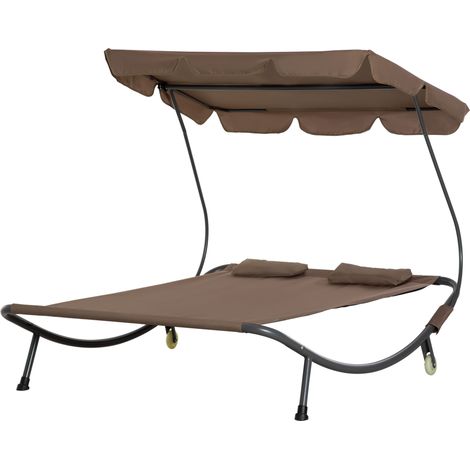 Lettino matrimoniale 2 posti parasol regolabile esterno giardino 200x175x134 cm marron