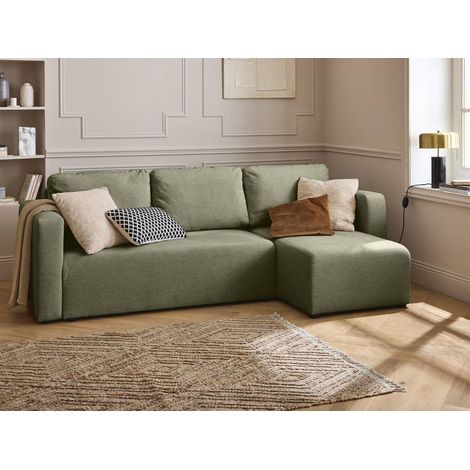 Bestmobilier – Canapé d'angle convertible 4 places avec coffre – Tissu texturé – Angle réversible – Dimensions 220x125cm – Style contemporain