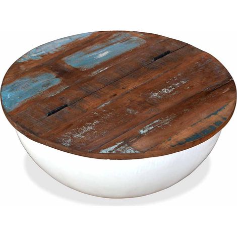 Maison Exclusive - Couchtisch Altholz Massiv Weiß Schalenform (1/5)