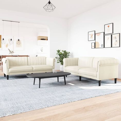 2-tlg. Sofagarnitur Creme Samt vidaXL (1/5)