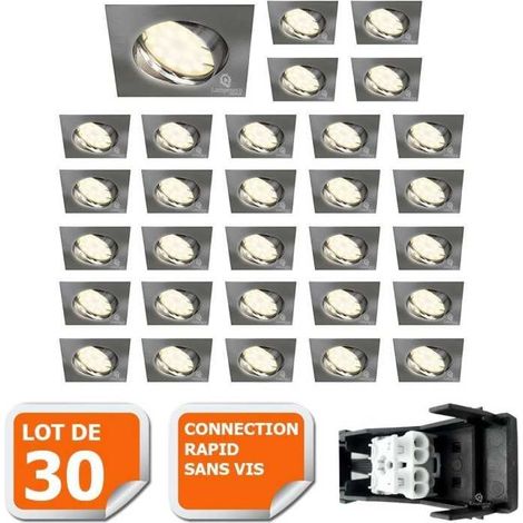 Lot de 30 spot encastrable orientable LED carré alu brossé GU10 230V eq. 50W blanc chaud (1/5)