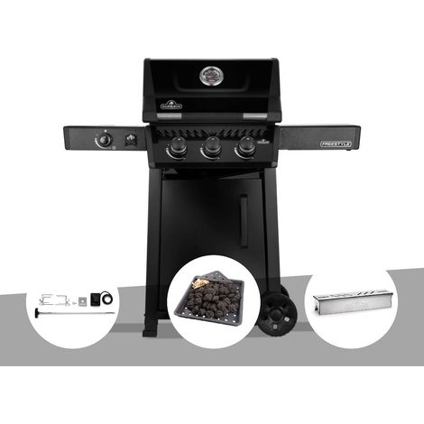 Barbecue gaz Freestyle 365 noir 3 brûleurs et 1 réchaud latéral + Rôtissoire + Plateau charbon + Boitier de fumage - Napoléon