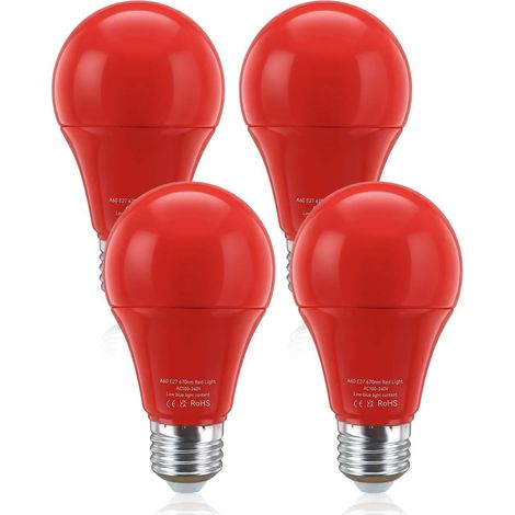 670nm Red Light Sleep Therapy Bulbs - 9W E27 A60 Red LED Bulb for Melatonin Promote 100% Blue Light Blocking Red Nigh Light Bulbs for Sleeping, Baby Nursery, Lamps, Non-Dimmable (4-Pack)