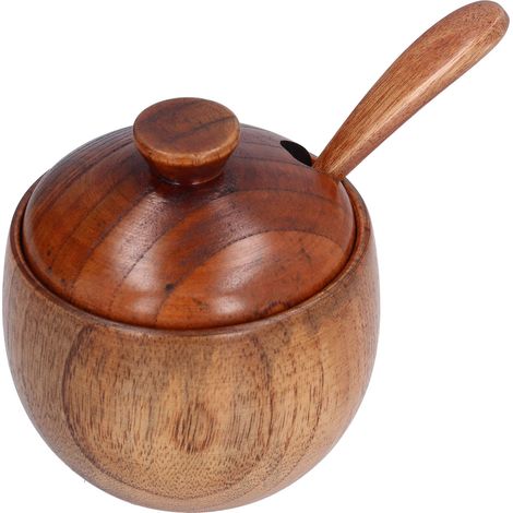 Aufbewahrungsbox aus Holz für Salz und Gewürze mit Löffeldeckel, ideal für private Küchen und Restaurants (1/5)
