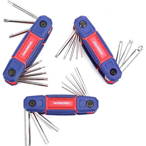 Workpro – Lot de 24 clés hexagonales en Cr-V – Têtes hexagonales, sphériques et Torx – Pour assemblage et réparation – Design compact (1/5)